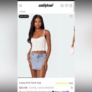 Edikted Lacey Knit Tank Top White